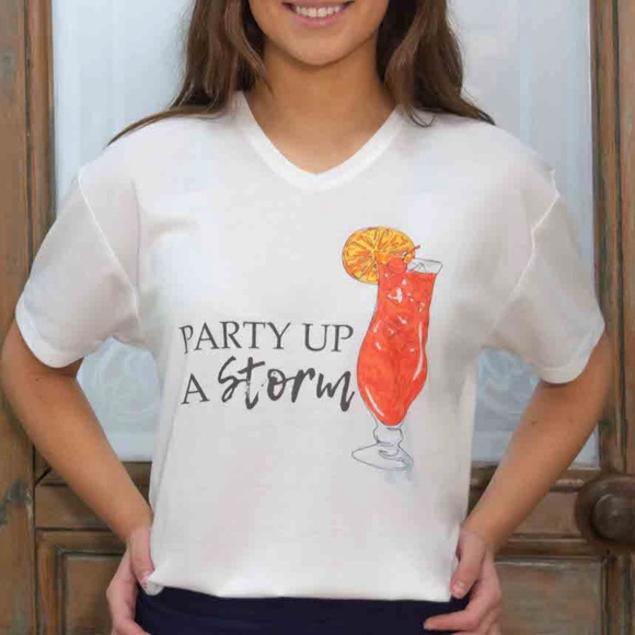 the royal standard Tops - Party Up A Storm Graphic Tee White Red Vacation Drinking Party Shirt